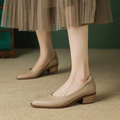 Women's Pointed Toe Block Heel Pumps | Slip On Mid Heel Shoes