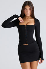 The Long Sleeve Balconette-Black Corset Top