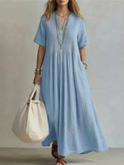 Women's Pleated Flowy Midi Dress | Elegant Lightweight Summer Dress