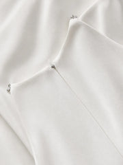White Pearl Embellished Halter A-Line Midi Dress