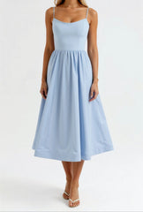 Wedding Guest Dress, Elegant Corset Midi Dress for Women - White, Light Blue, Pink, Purple