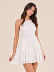Floral Halter Neck Lace Mini Dress