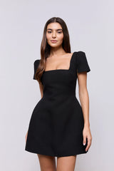 Linen Mix Square Neck Mini Dress