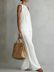 Women's Wide-Leg Trouser Set | Elegant Lace-Top Two-Piece Set