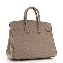 Ostrich Birkin 25 Gris Tourterelle