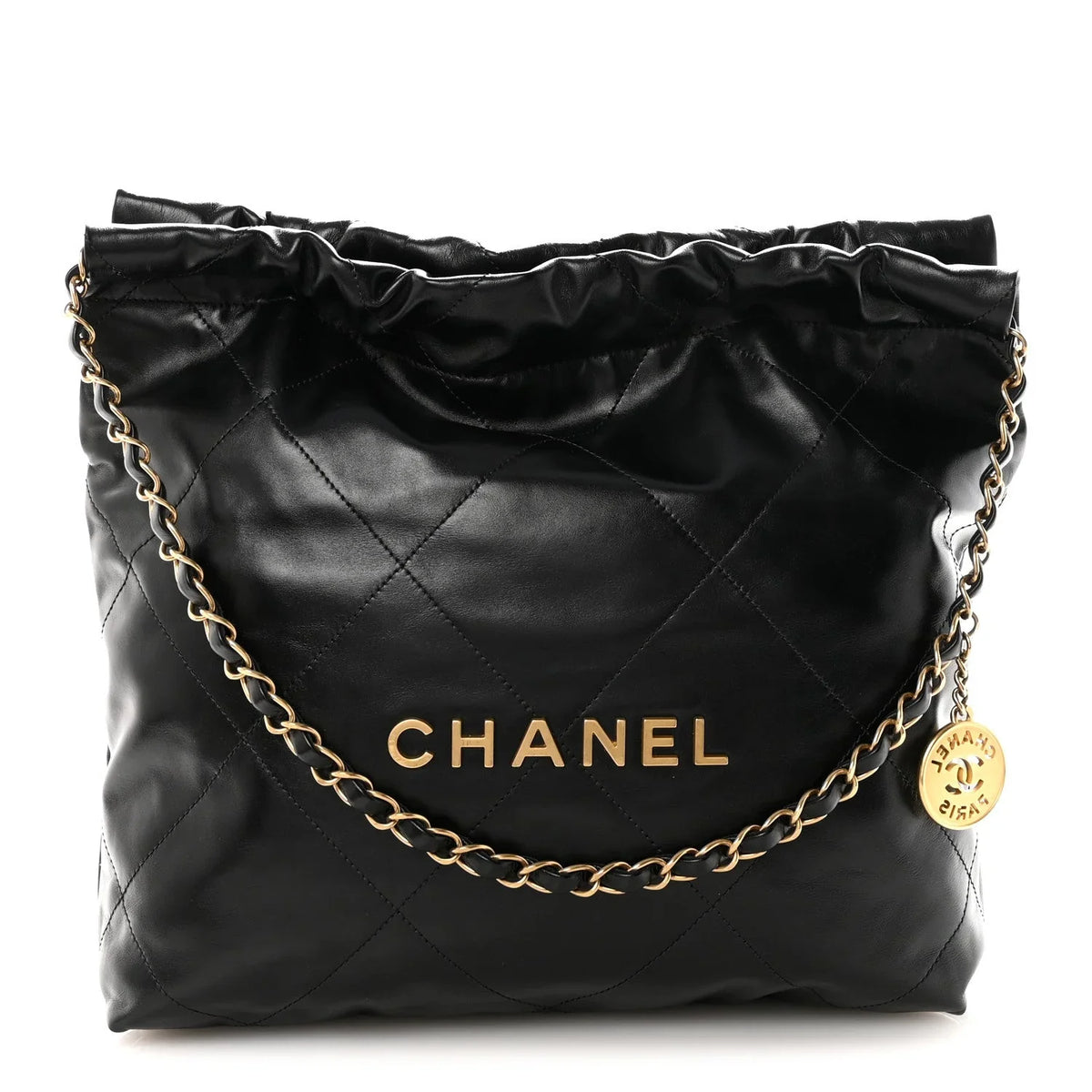 Shiny Calfskin Quilted Small Chanel 22 Black