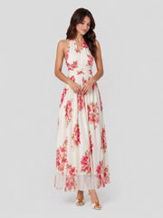 Rose Halter Chiffon Maxi Dress