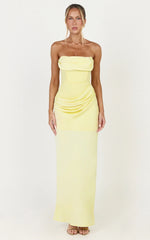 Phoebe Maxi Dress - Strapless Structured Bodice Drape Skirt Dress in Lemon