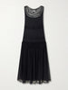 Pleated lace-trimmed silk-georgette midi dress