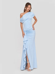 One Shoulder Maxi Dress with Draped-Detailing