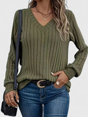 Women's Ribbed V-Neck Sweater | Warm Classic Pullover