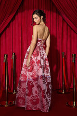 Elsa Light Pink Floral Jacquard Strapless Maxi Dress
