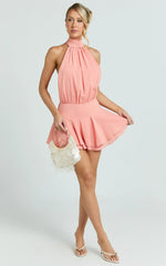 Bryonie Mini Dress - Backless Halter Dress in Grapefruit