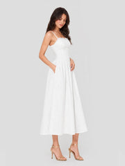 Cotton Eyelet Midi Dress with Lace Trim