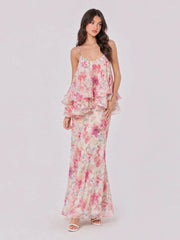 Watercolor Floral Ruffle Tiered Two Piece Set