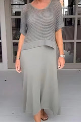 Women's Openwork Knit Two-Piece Set | Refined Airy Summer Set
