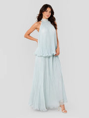 Pleated Chiffon Halter Top & Maxi Skirt Set