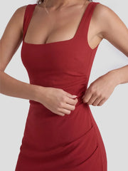 Square Neck Ruched Bodycon Midi Dress