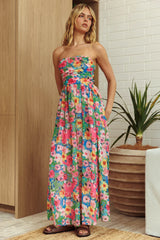 Sunday Dawn Strapless Maxi Dress Floral Pink