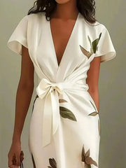 Wrap Style Midi Dress | Floral Print Summer Dress | Elegant Flattering Design