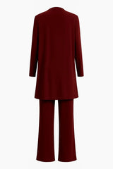Women's Three-Piece Cardigan Set | Longline Open-Front Wide-Leg Pants Set