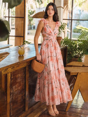 Watercolor Floral Cut-out Maxi Dress