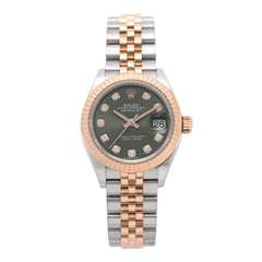 Stainless Steel 18K Everose Gold Diamond 28mm Oyster Perpetual Datejust Watch Green 279171