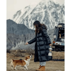 Women's Quilted Down Puffer Coat | Hooded Long Warm Winter Coat