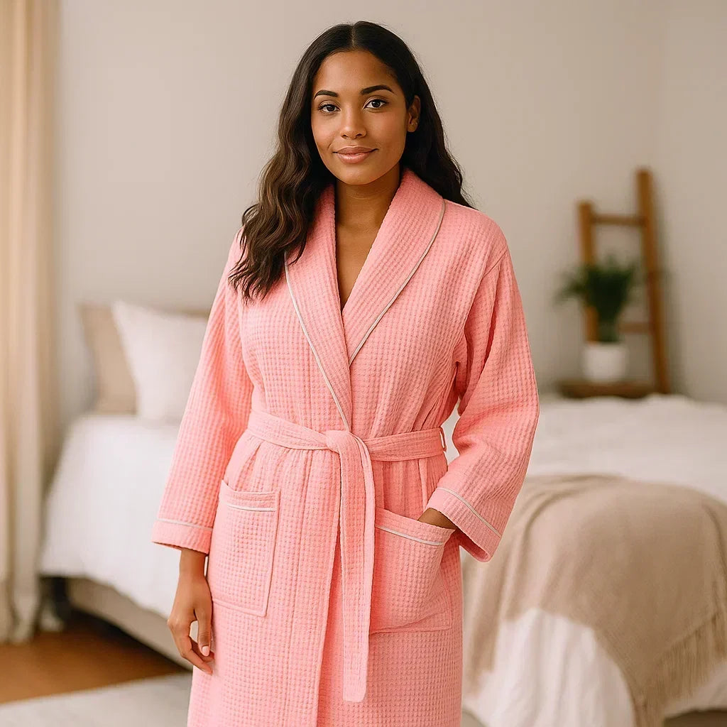 Women's Waffle Cotton Robe | Soft Absorbent Lounge Bathrobe
