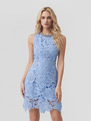 Crystal Neckline Lace Mini Dress