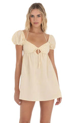 Dotted Puff Sleeve Babydoll Dress in Peach