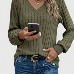 Women's Ribbed V-Neck Sweater | Warm Classic Pullover