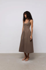 Cotton Mix Cinched Midi Dress