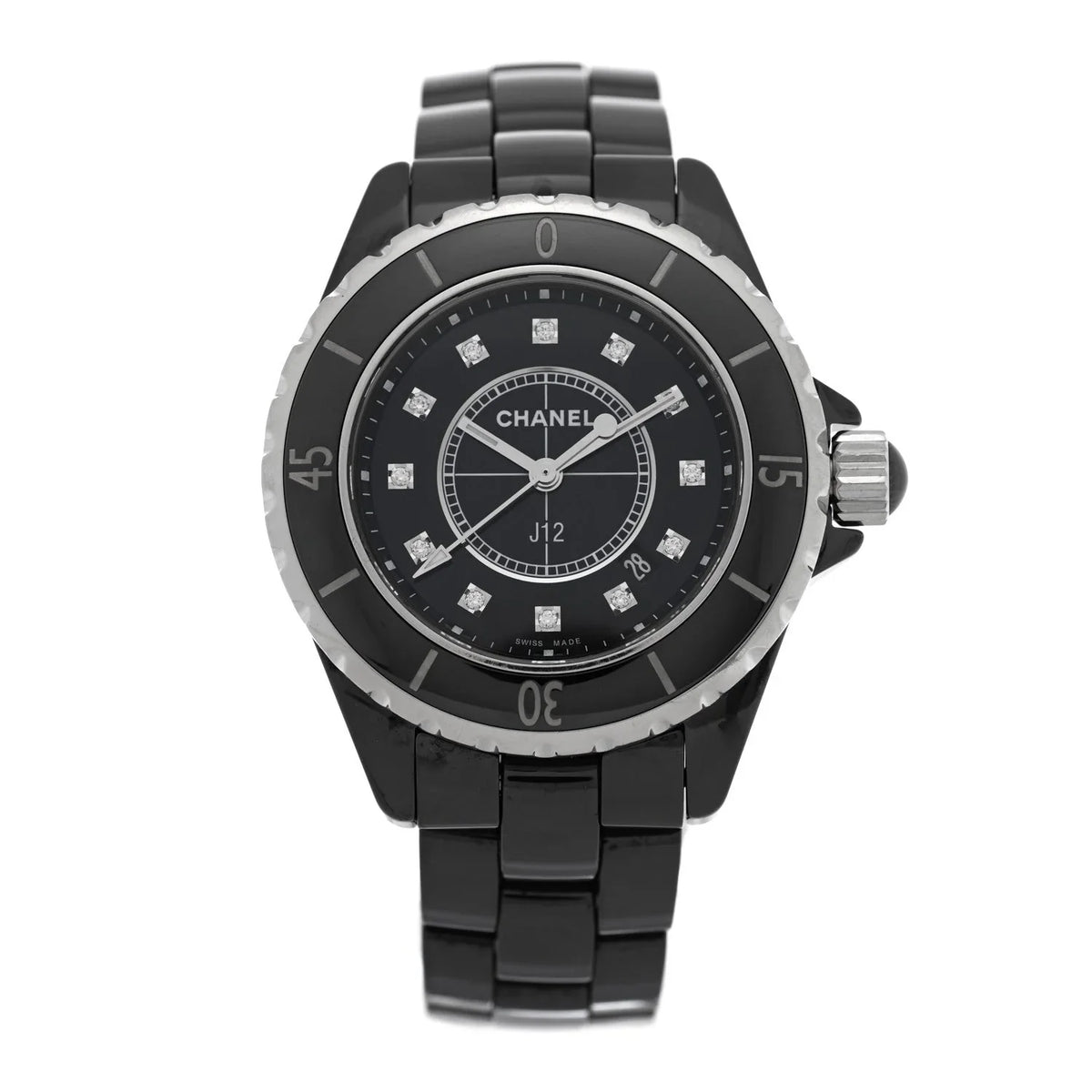 Stainless Steel Ceramic Diamond 33mm J12 Quartz Watch Black