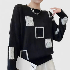 Women's Openwork Knit Sweater | Elegant Round-Neck Pullover