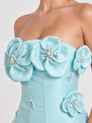 Strapless 3D Floral Corset Bodycon Mini Dress