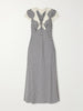 Amari bow-detailed lace-trimmed checked woven midi dress