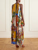 Mlak draped printed organza halterneck midi dress