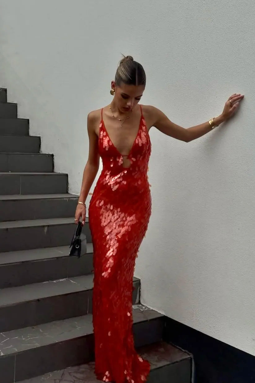 Women's Sequin Backless Evening Dress | Glamorous Open-Back Party Dress