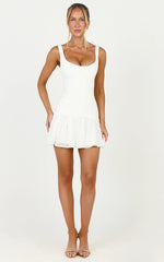 Coco Mini Dress - Corset Bodice Fit And Flare Dress in White