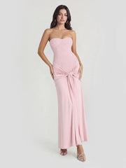 Beaded Embellished Strapless Tie-Waist Maxi Dress
