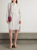 Asymmetric pleated cotton-blend poplin midi dress