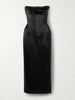 Ivy draped strapless beaded tulle midi dress