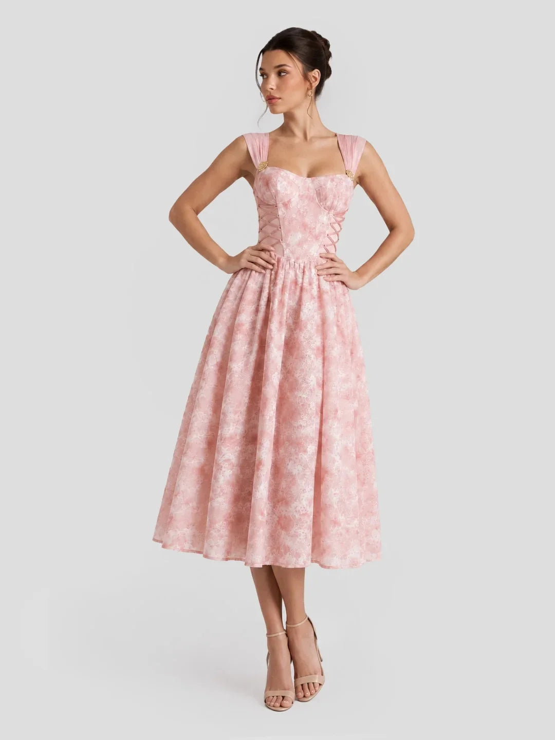 Lace-Up Corset A-Line Midi Dress