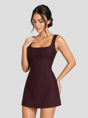 Open Back Bow Detail Square Neck Mini Dress