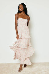 Seriously Sensational Blush Floral Strapless Tiered Maxi Dress