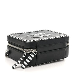 Caviar Quilted Striped Small CC Filigree Vanity Case Black White