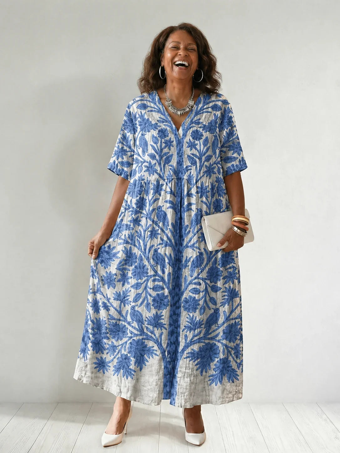 Women's Vintage Floral Dress | Lightweight Summer Midi Dress