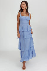 Provence Bloom Tiered Ruffle Maxi Dress Blue