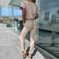 Women's V-Neck Top And Straight Pant Set | Relaxed Polished Two-Piece Set